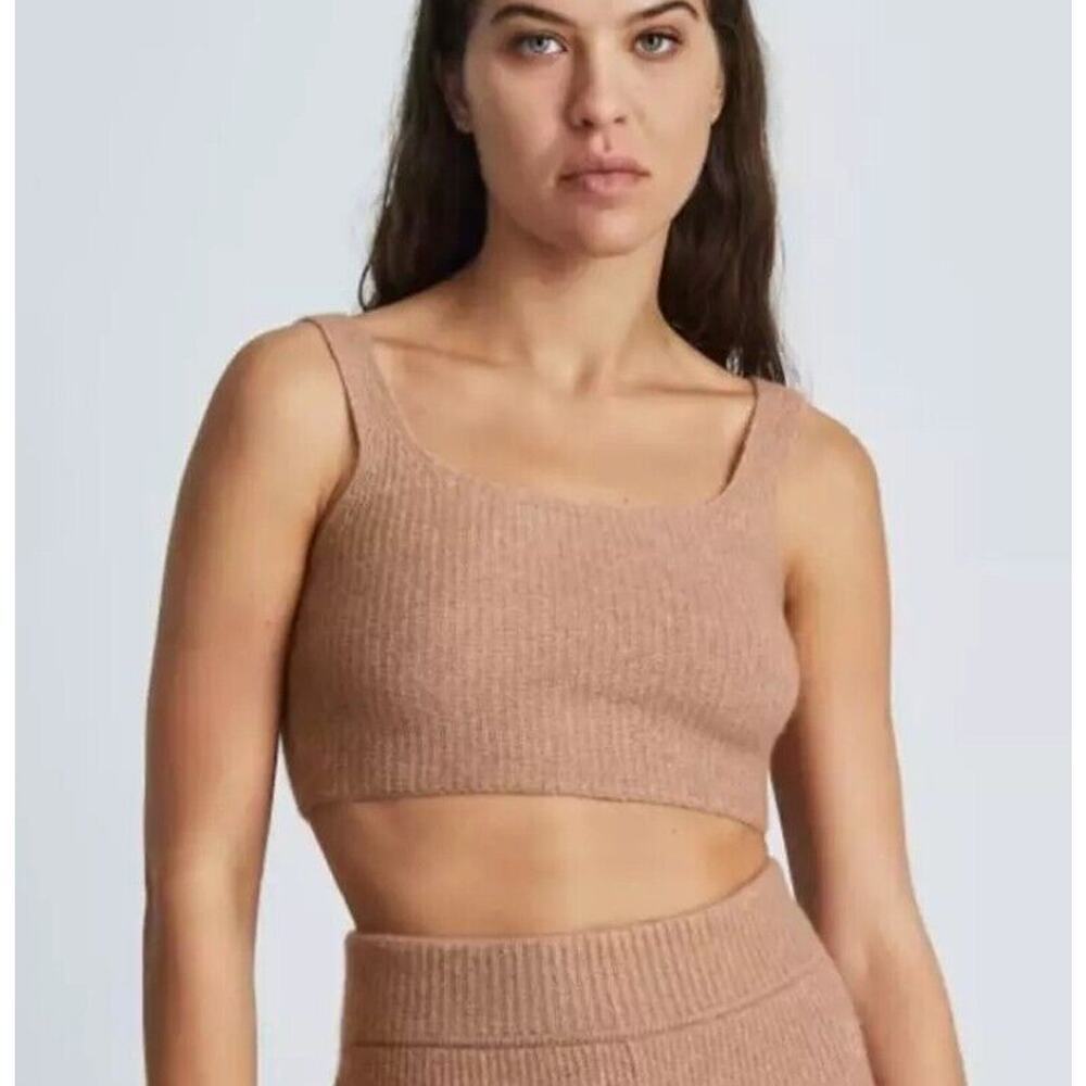 Everlane The Cozy Soft Stretch Knit Wool Blend Crop Tank Top Camel Tan Womens Lg